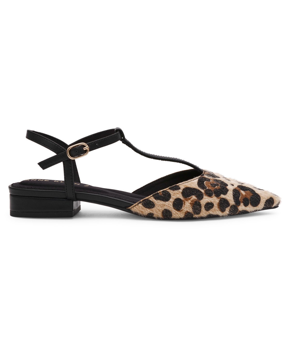 Anne Klein Emily Ankle Strap Pointed Toe Flat In Animal Print