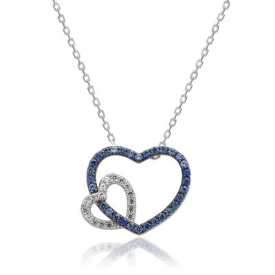 Suzy Levian Sterling Silver Sapphire & Created White Sapphire Double Heart Pendant Necklace