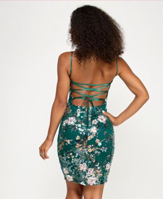 Juniors' Embroidered Sequin Bodycon Mini Dress