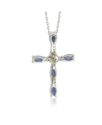 Suzy Levian Sterling Sapphire & Created Sapphire Oval Cut Cross Pendant Necklace