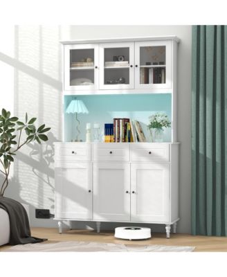 77''  MDF, Engineered Wood LED Lights and Power Outlets Tall Kitchen Pantry Storage Cabinet