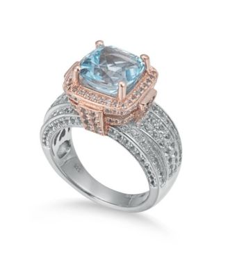 Suzy Levian Two-Tone Sterling Cushion Cut Center Topaz Cocktail Milano Ring