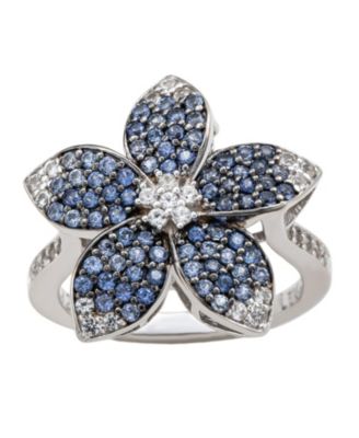 Suzy Levian Sterling Silver Sapphire & White Sapphire Flower Ring