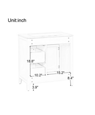 30" Bathroom Vanity with Sink Top, Cabinet with Door and Two Drawers, Solid Wood Frame, One Package