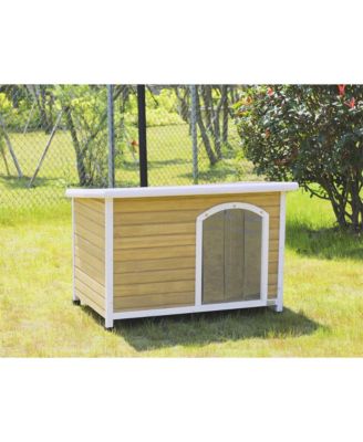 Yellow Medium Wooden Outdoor Dog House with Adjustable Plastic Feet and Elevated Floor