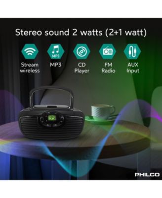 Boombox Portable CD Player with Bluetooth, USB Playback and CD Player is Compatible with MP3/WMA/CD-R/CD-RW CDs, Auxiliary Input, Stereo Sound