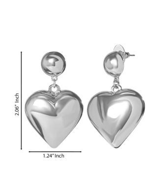Puffy Heart Statement Stud Earrings in Silver-Tone