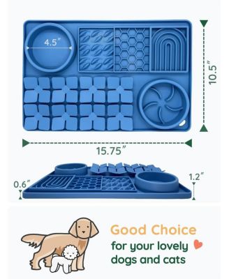 Blue Slow Feeder Bowl Silicone Lick Mat with Suction Cups for Dog Cat