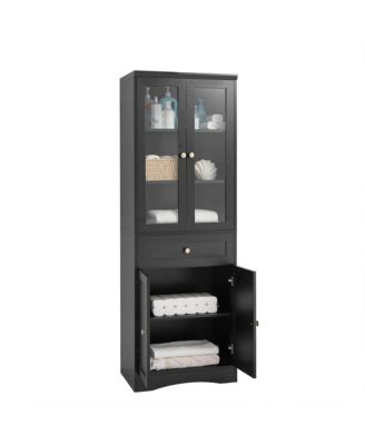 Tall Bathroom Storage Cabinet, Four Doors, Drawers, Adjustable Shelf