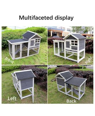 Outdoor Gray Wood Pet House with a Deeper Pull Out Tray  for Small Animals