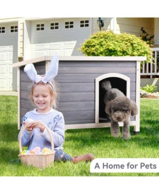 24 in H. Gray Small Wooden Outdoor Dog House with Elevated Floor