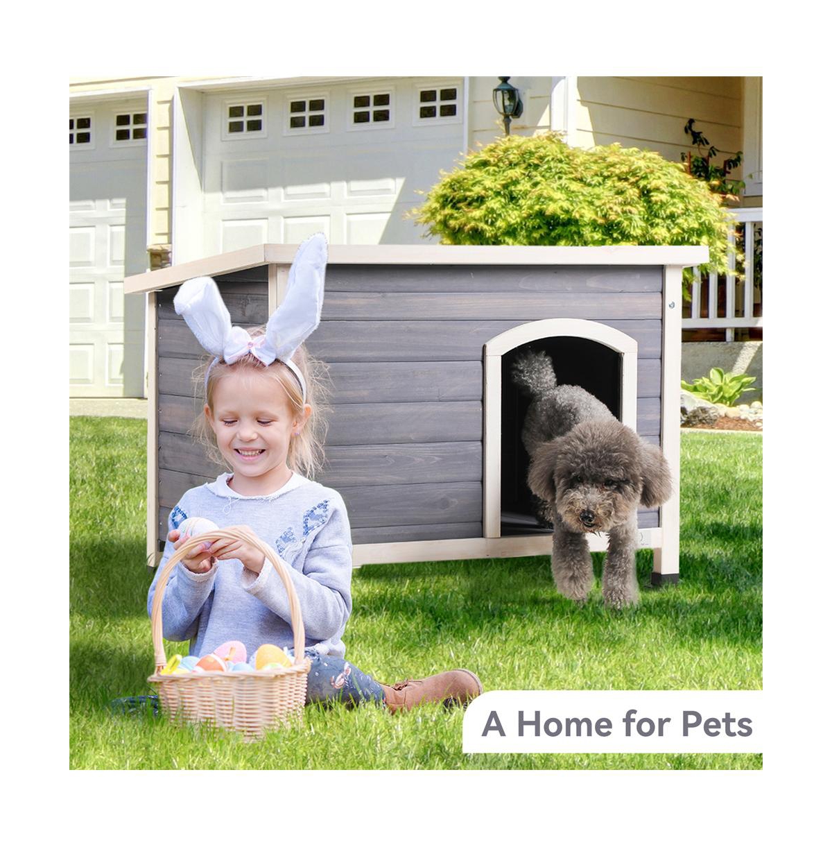 Aostirmotor 24 in H. Gray Small Wooden Outdoor Dog House with Elevated Floor