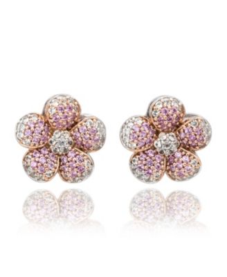 Suzy Levian Sterling Sapphire Created Sapphire Flower Earrings
