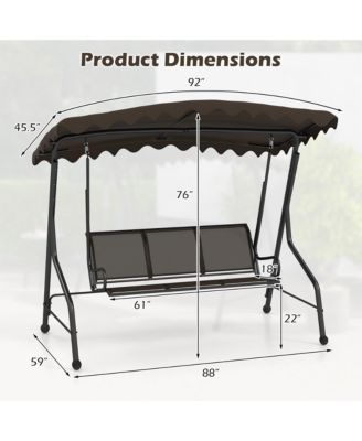 3-Seat Outdoor Swing Porch Canopy Swing w/ Adjustable Shading Breathable Seat