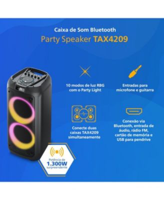 Wireless Bluetooth Party Speaker with Deep Bass, LED Effects, USB, FM Radio, TWS Pairing, Karaoke Mic and Guitar Inputs, Loud Sound System