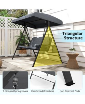 3-Seat Patio Swing Chair w/ Adjustable Canopy Thickened Cushions Pillow Outdooor