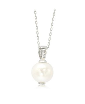 Suzy Levian Sterling Silver Pearl & White Sapphire Classic Solitaire Pendant