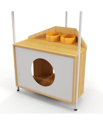 Corner Cat Tower Cat Tree with Scratching Post Cat House with Feeding Station and Climbing Platforms