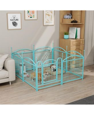 24 in H. 8 Blue Panels Heavy Duty Metal Dog Pen Pet with Door  for Large Medium Small Dogs Indoor Outdoor