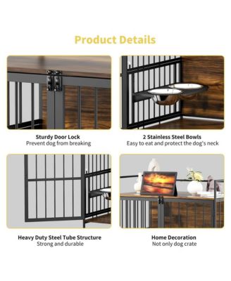 48 in. Furniture Style Large Dog Crate with 360° Adjustable Raised Feeder for Dogs