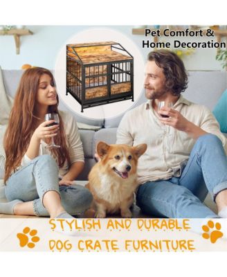 Brown Multi-function Dog Crates with Storage Large Wooden Dog Kennel with Double Doors for Large Medium Dog
