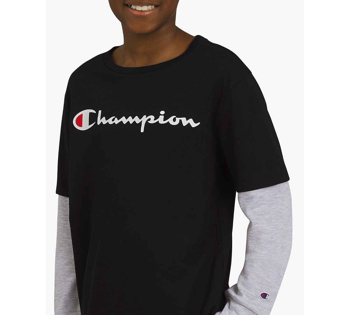 Champion Big Boys Layered-look Logo Graphic T-shirt In Blue
