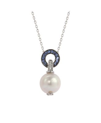 Sterling Silver Pearl & Sapphire Classic Circle Drop Pendant