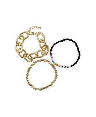 3-Piece Rainbow Beaded & Gold-Tone Link Bracelet Set  Ally