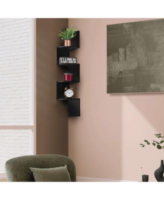 5-Tier Zig Zag Floating Corner Wall Bookshelf Unit – (40" Tall) for Living Room, Bedroom, Office, & More - Space-Saving Storage Solution