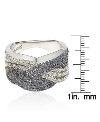Suzy Levian Sterling Silver Sapphire Crossover Ring