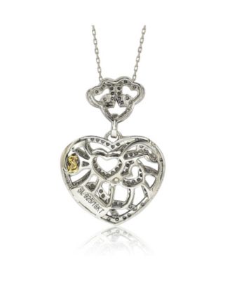 Suzy Levian Sterling Silver Sapphire & Created White Sapphire Clustered Heart Pendant