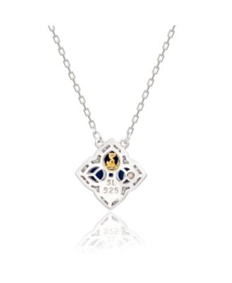 Suzy Levian Sterling Silver Sapphire & Created White Sapphire Clover Flower Necklace