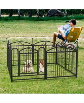 24 in H. 8 Black Panels Heavy Duty Metal Dog Pen Pet with Door  for Large Medium Small Dogs Indoor Outdoor