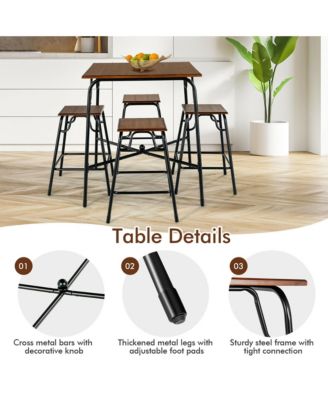 5PCS Bar Table Set Counter Height Dining Set w/ 4 Stools