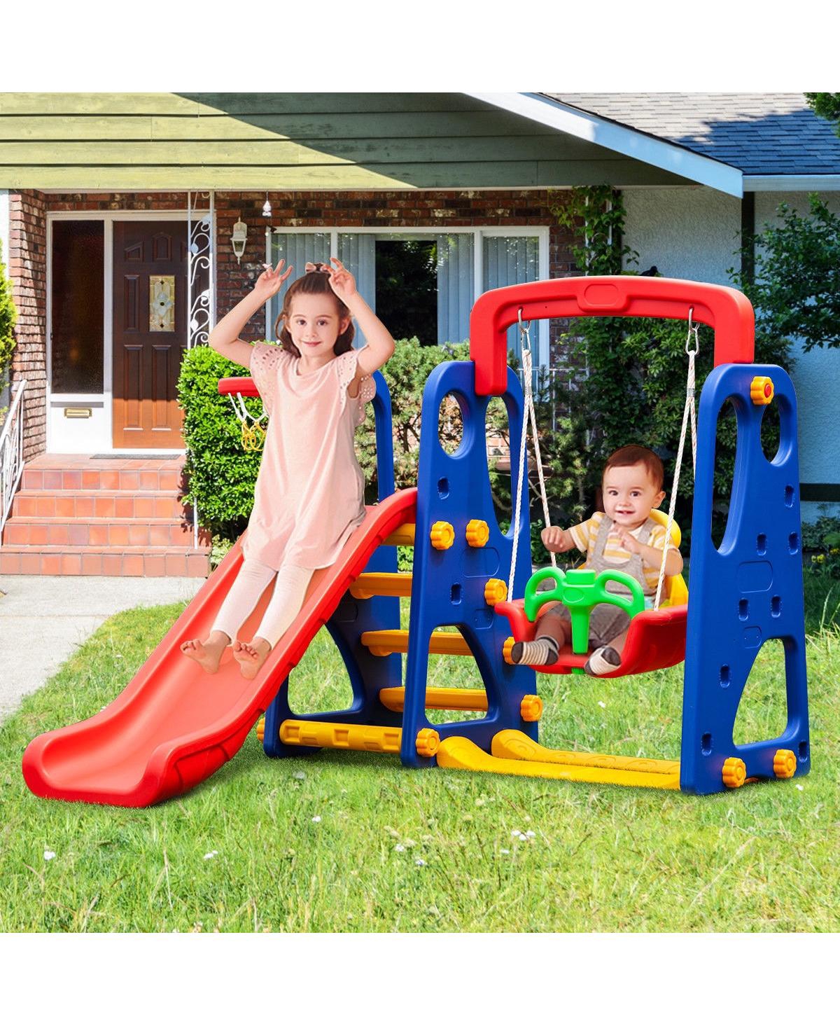 Akiudex 3 in 1 Toddler Slide and Swing Set with Basketball Hoop