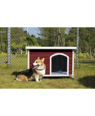 Red Medium Wooden Outdoor Dog House with Adjustable Plastic Feet and Elevated Floor