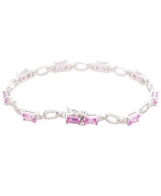 Suzy Levian Sterling Silver Emerald-Cut Sapphire & Created White Sapphire Tennis Bracelet