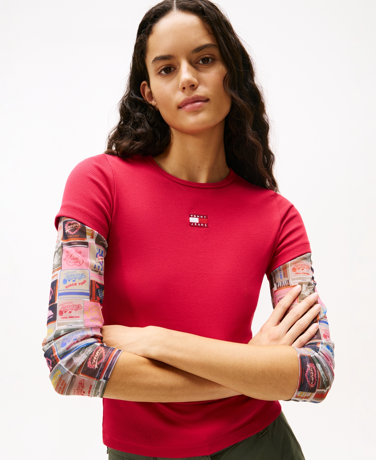 Tommy Jeans Women's Badge Logo Ribbed T-shirt In Red