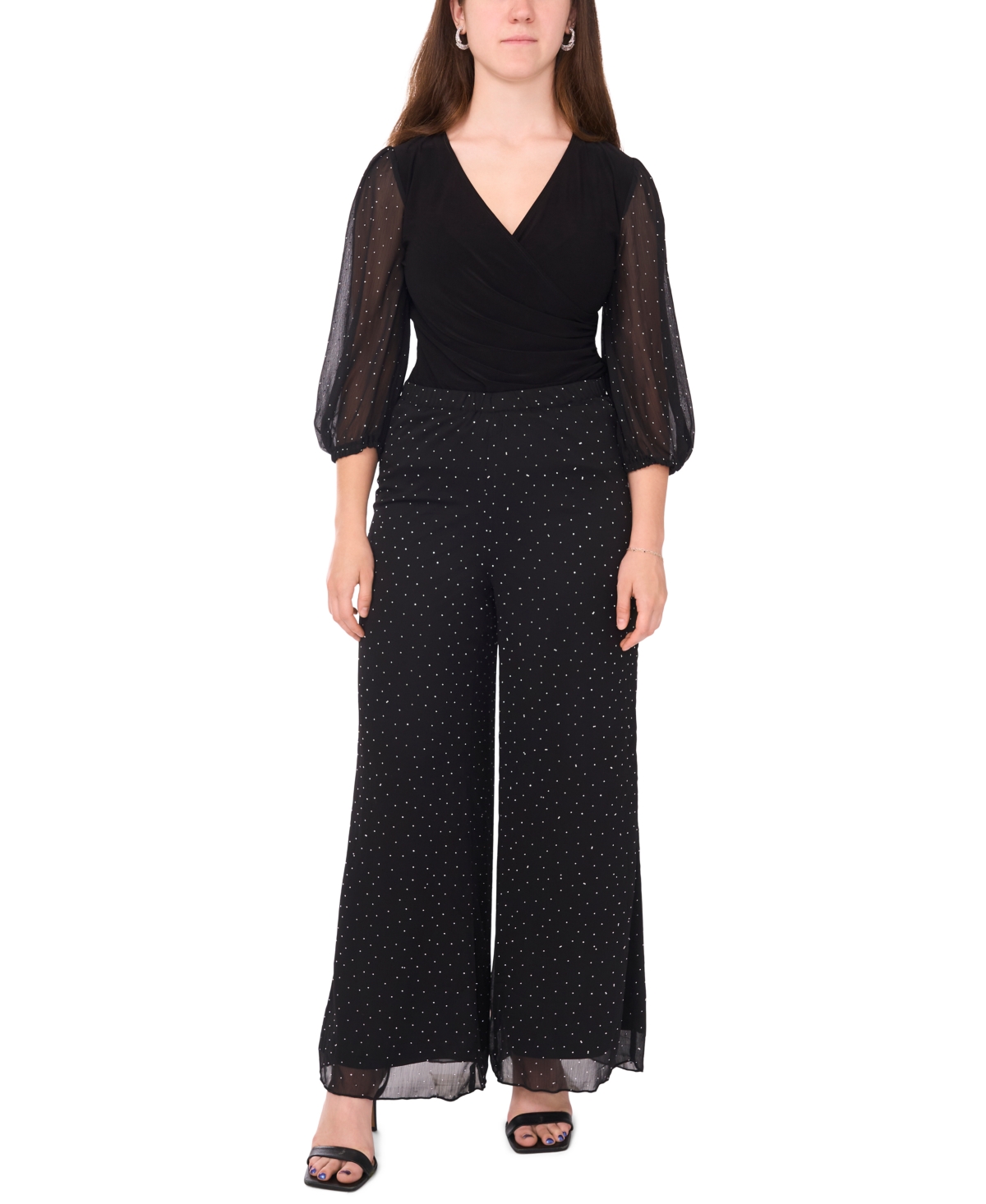 Msk Petite Combo Palazzo Pants In Black