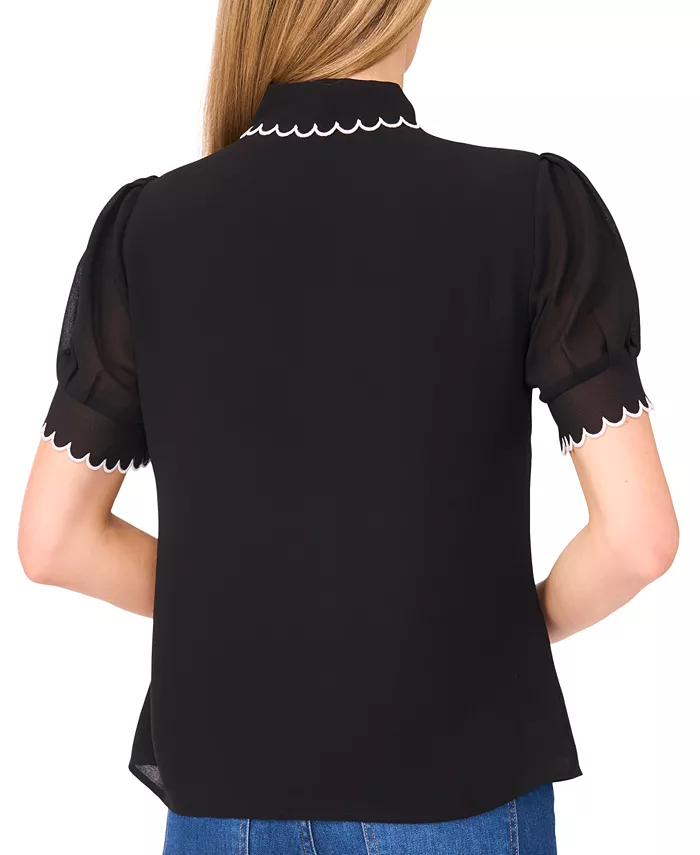 Women's Scallop Contrast Trim Button-Up Top - thumbnail 10