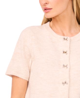 Women's Short Sleeve Bow Button Cardigan Sweater