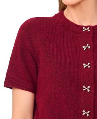 Women's Short Sleeve Bow Button Cardigan Sweater