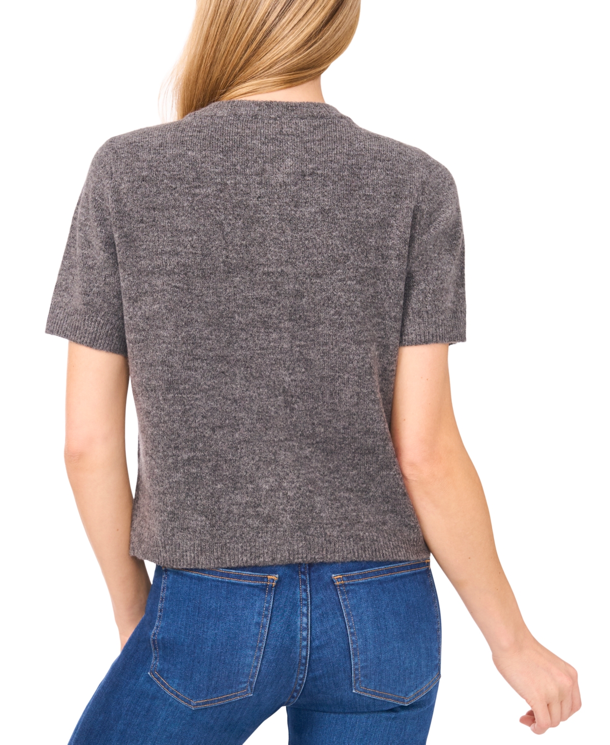 Cece Short Sleeve Bow Button Cardigan In Gray