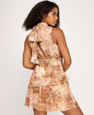 Juniors' Sleeveless Mock Neck Tie Dress