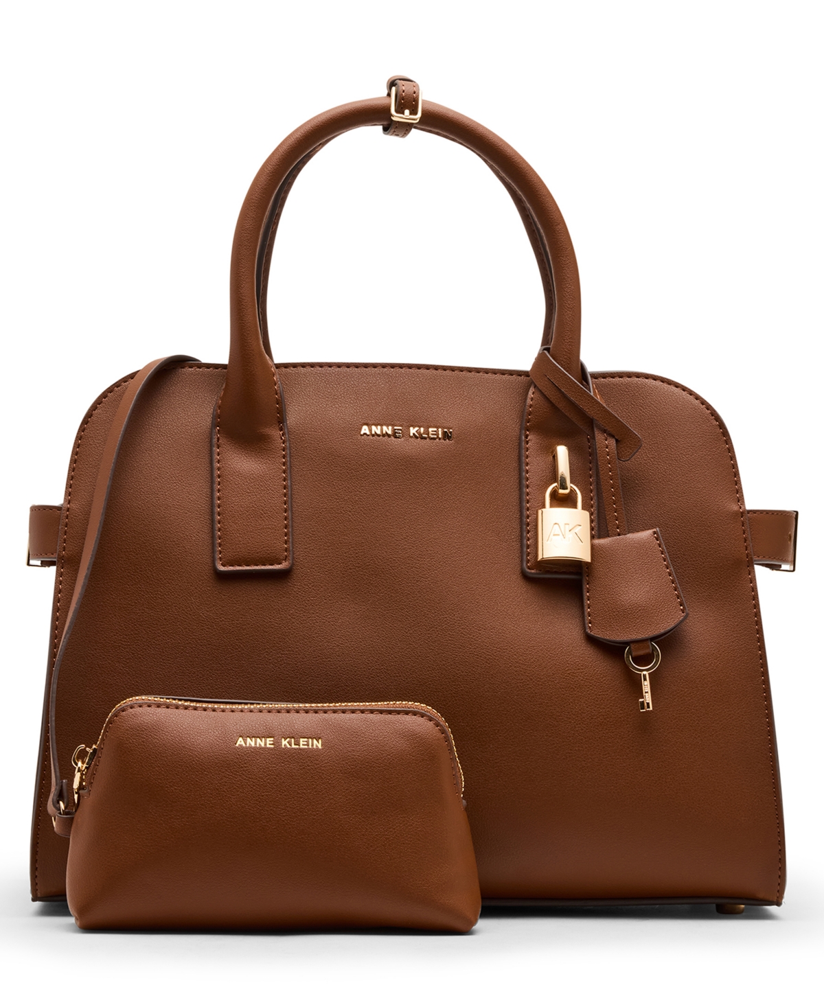 Anne Klein Convertible Strap Medium Curved Satchel Bag In Brown
