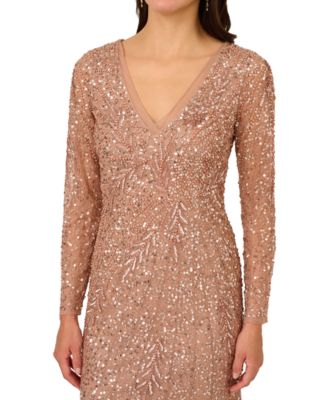 Women's Long-Sleeve Beaded Full-Length Gown