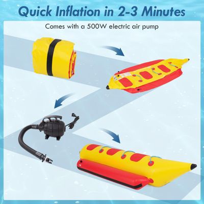 3-Person Inflatable Banana Boat with Electric Air Pump, Carrying Bag, and Repair Kit