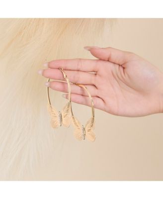 Gold-Tone Butterfly Hoop Earrings with Textured Wings