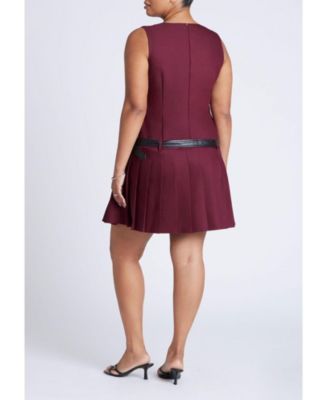 Women's Plus Size Pleated Mini Dress With Belt