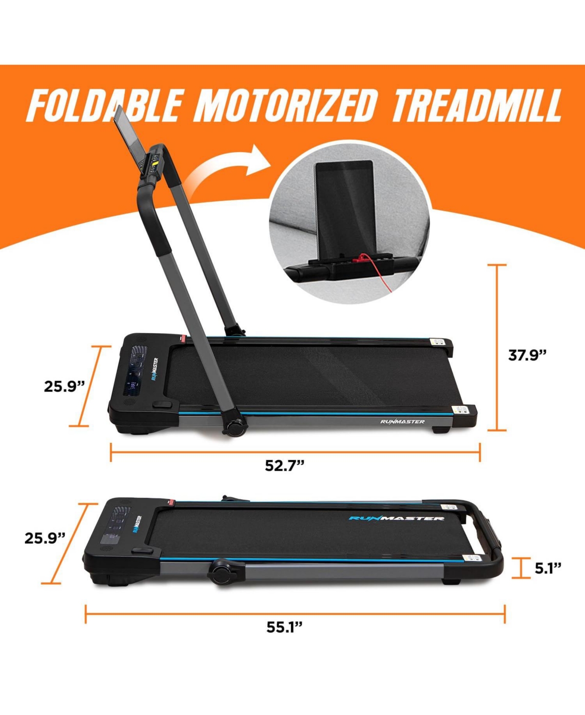 RunMaster 2-in-1 Folding Treadmill – 2.5HP Under-Desk Electric Treadmill with Foldable Handle, Bluetooth, 12 Exercise Programs & Large Belt &#x